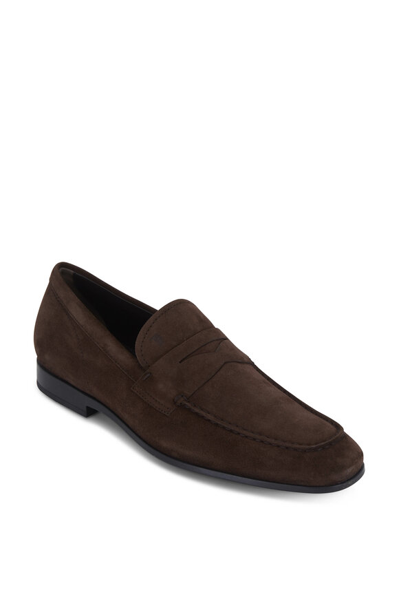 Tod's Gomma Dark Brown Suede Penny Loafer