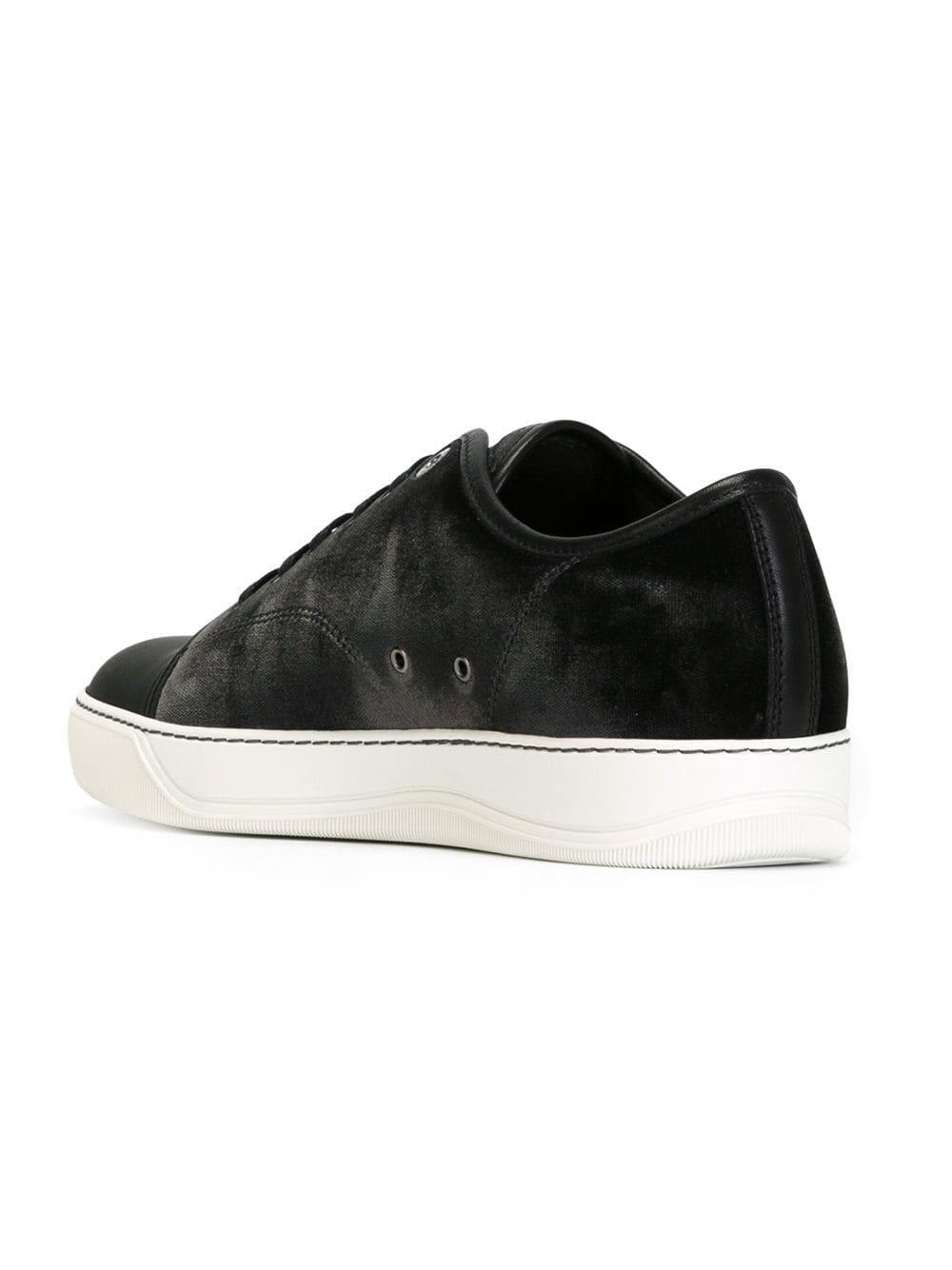 Lanvin - Dark Charcoal Velvet & Leather Cap-Toe Sneaker