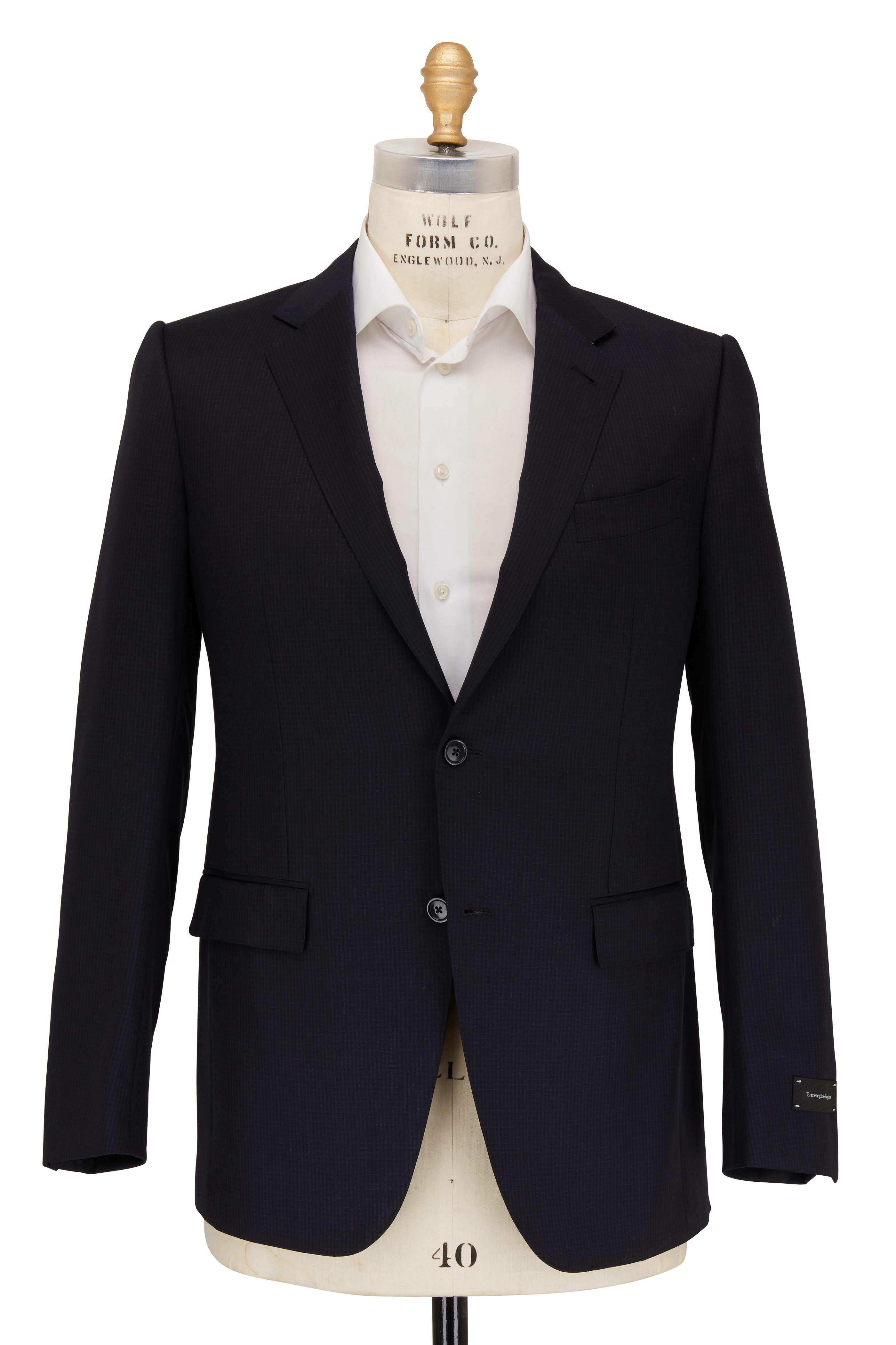 Zegna - Multiseason Navy Blue Micro Check Wool Suit