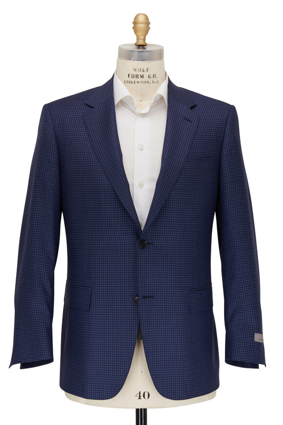 Canali - Navy & Blue Check Wool Sportcoat