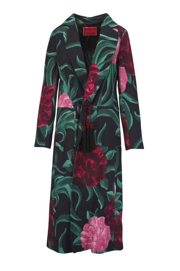 La DoubleJ Peony Black Sablé Satin Duster Coat