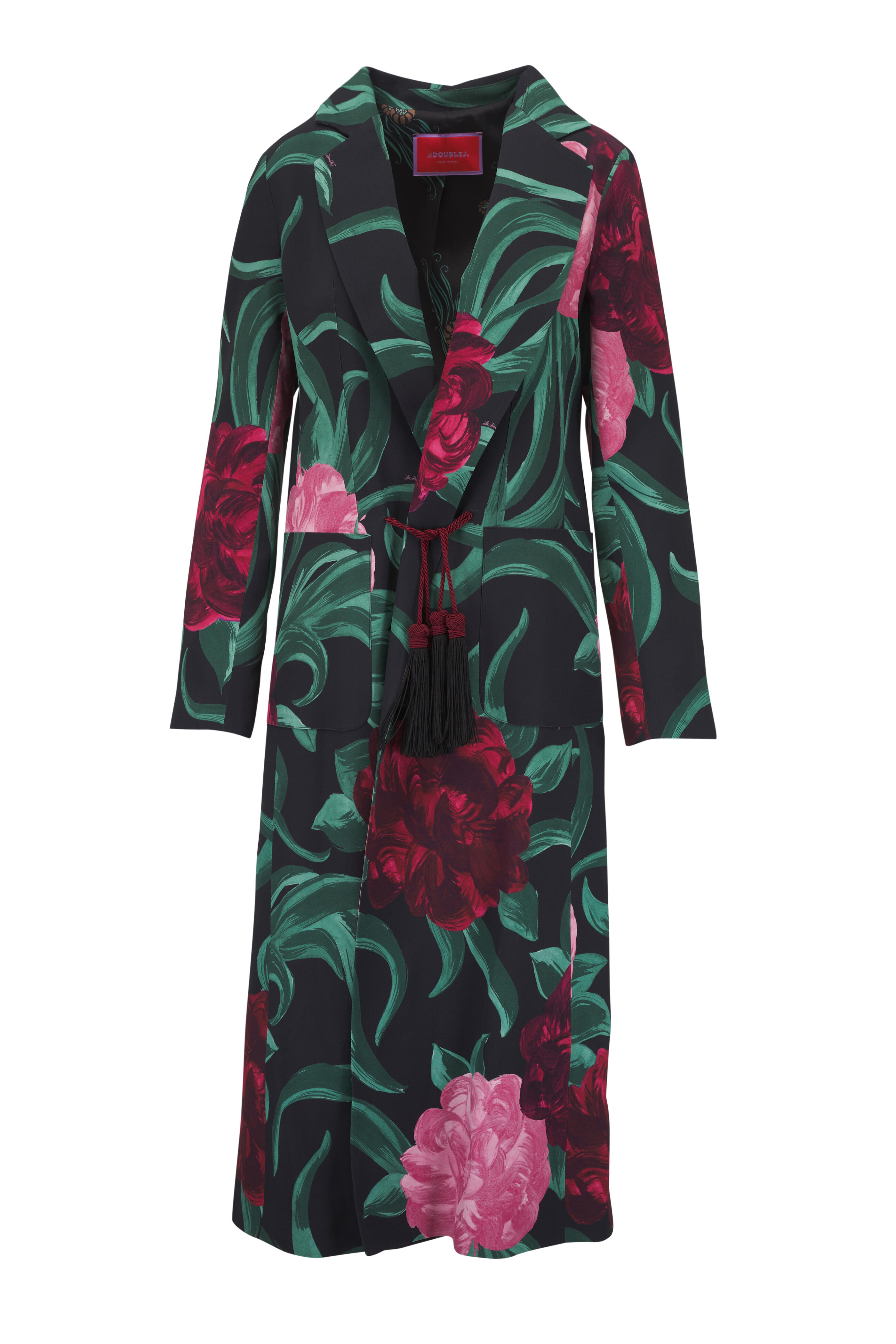 La DoubleJ - Peony Black Sablé Satin Duster Coat