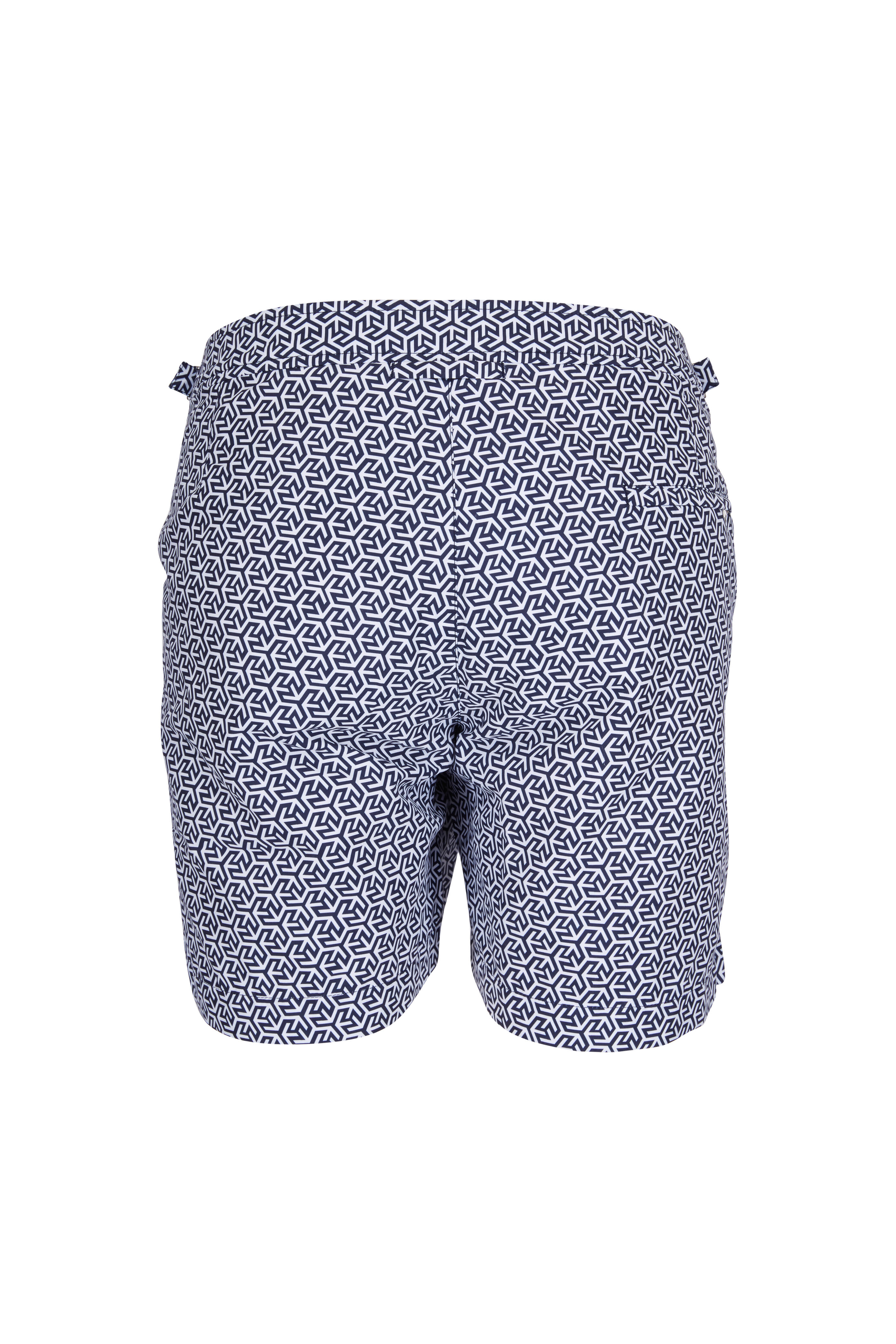 Orlebar Brown - Bulldog Mira Blue & White Geometric Swim Trunks