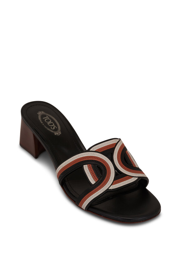 Tod's Black, White & Brown Slide Sandal, 45mm 