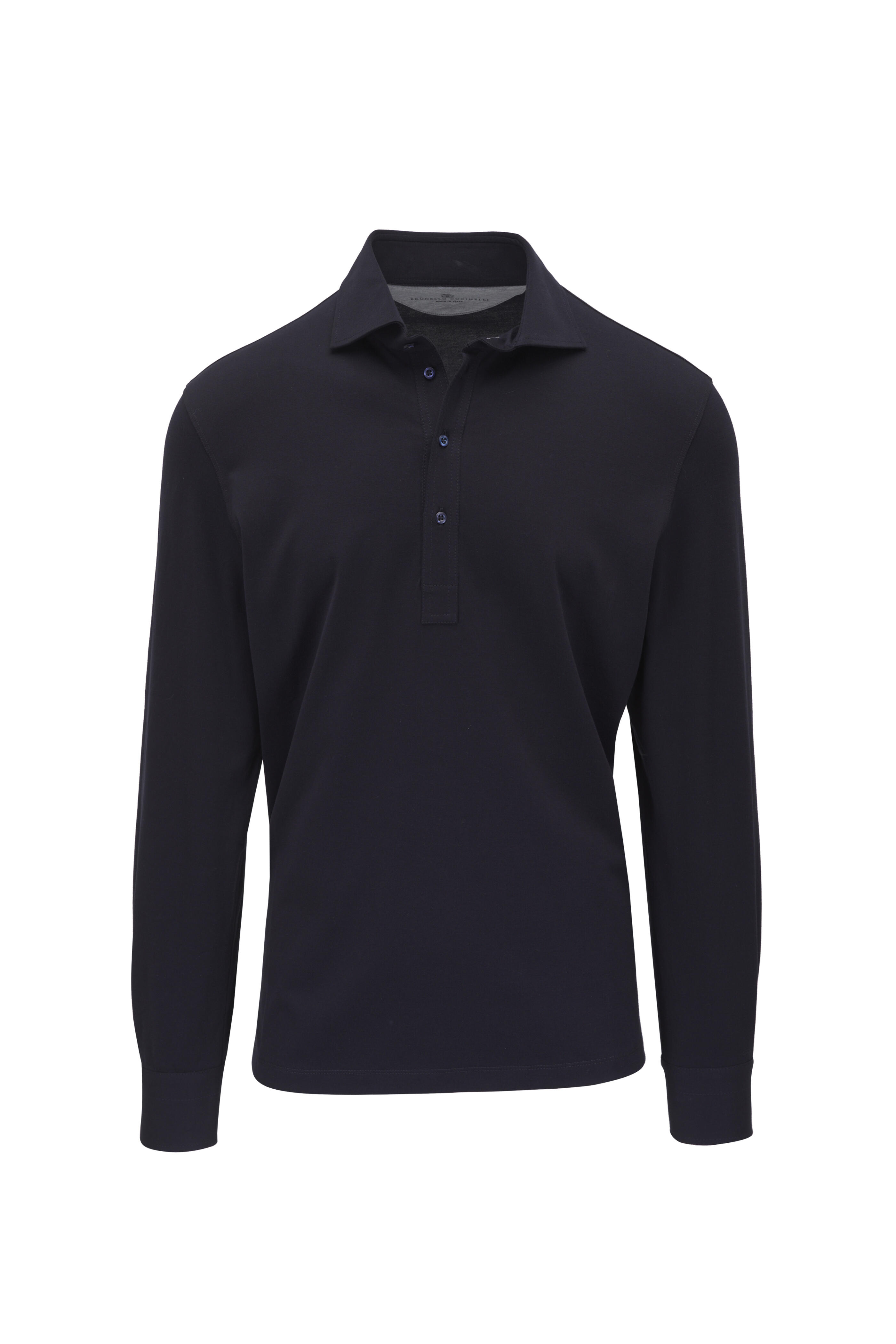 Brunello Cucinelli - Navy Cotton Long Sleeve Polo