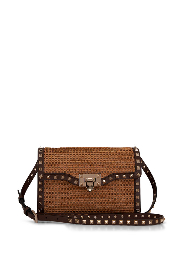 Valentino Garavani - Small Raffia & Rockstud Shoulder Bag 