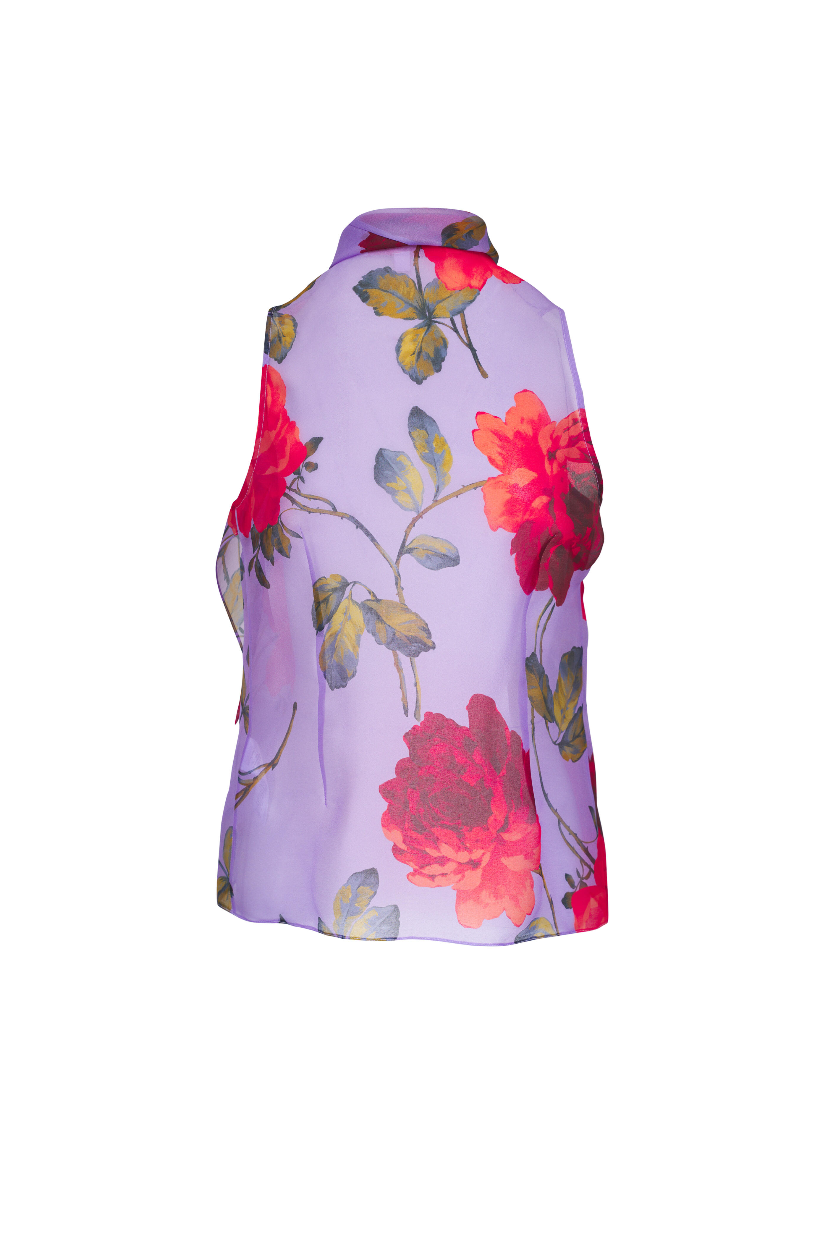 Carolina Herrera - Violet & Red Rose Print Organza Silk Blouse