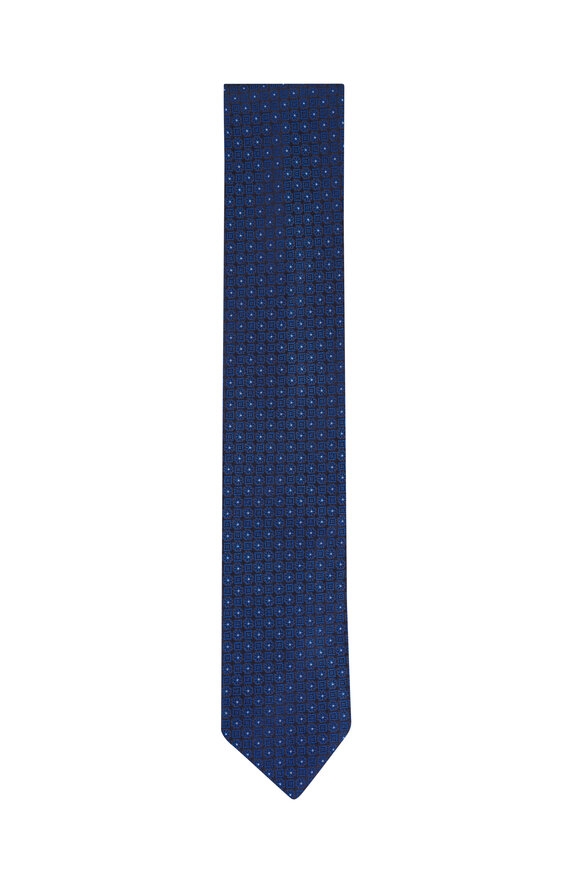 Eton Navy Blue Medallion Woven Silk Necktie - view 1