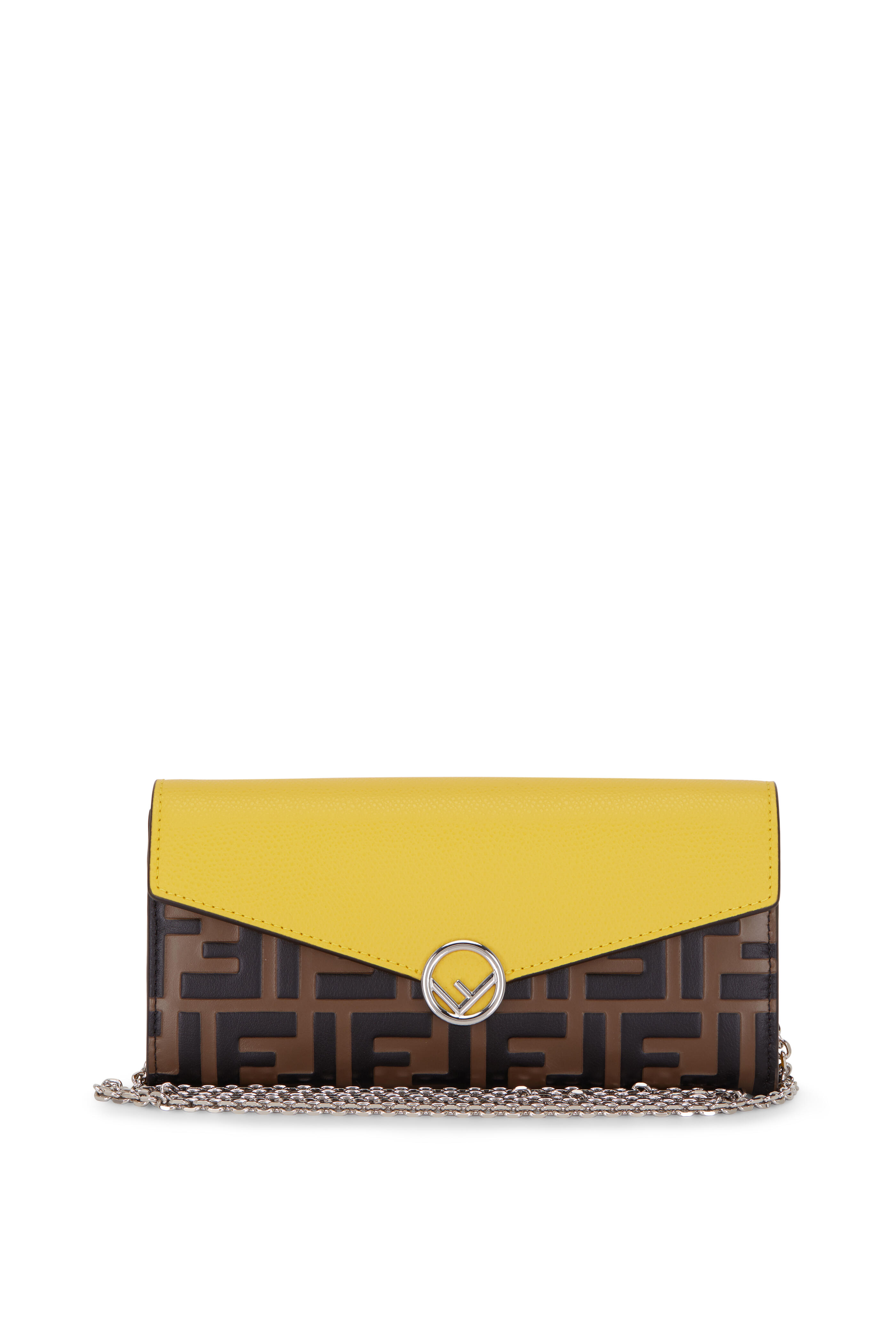 Fendi Leather Gusseted Cardholder Os Leather - Brown, Yellow