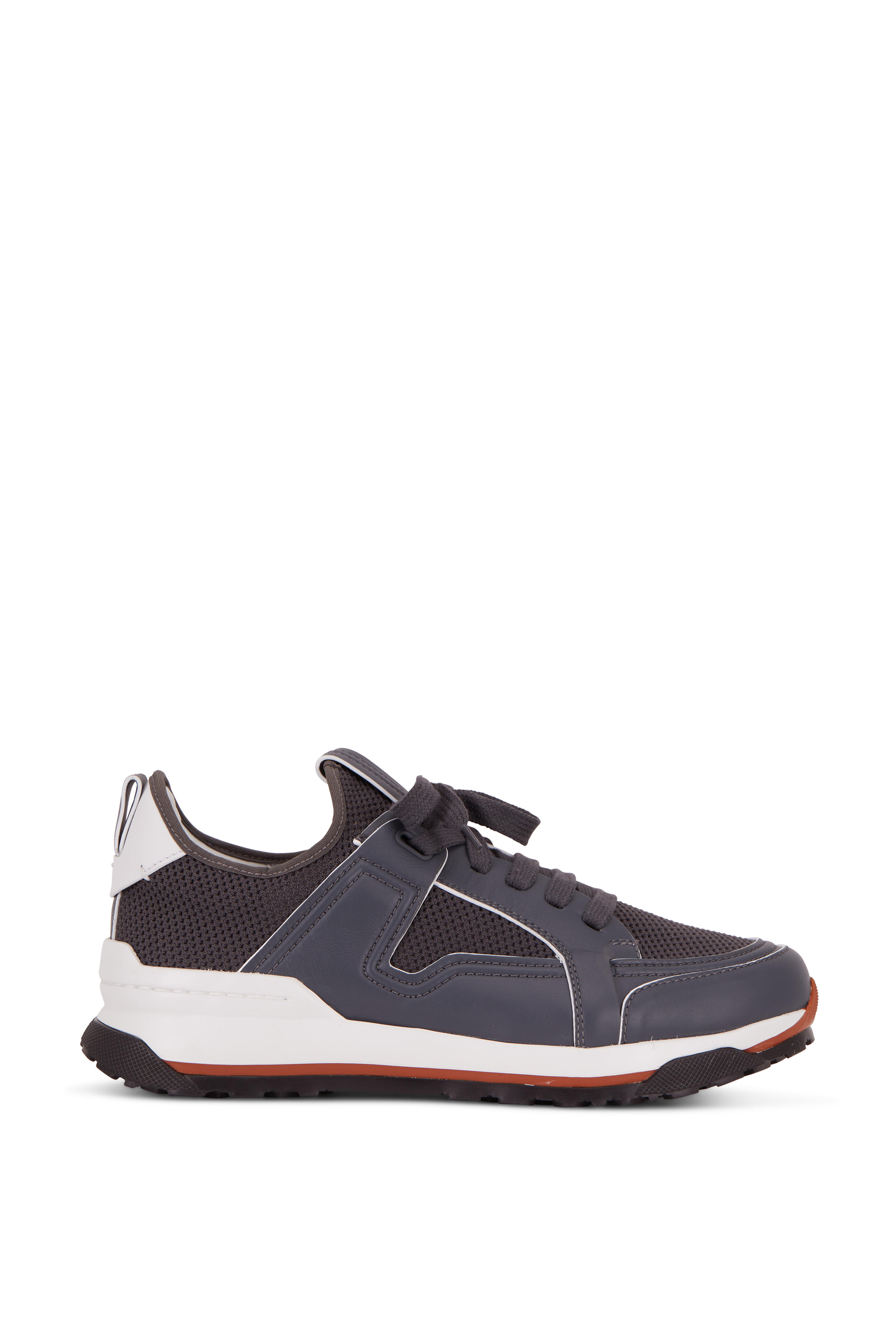 Zegna - Nuova Medium Gray Leather & Mesh Trainer