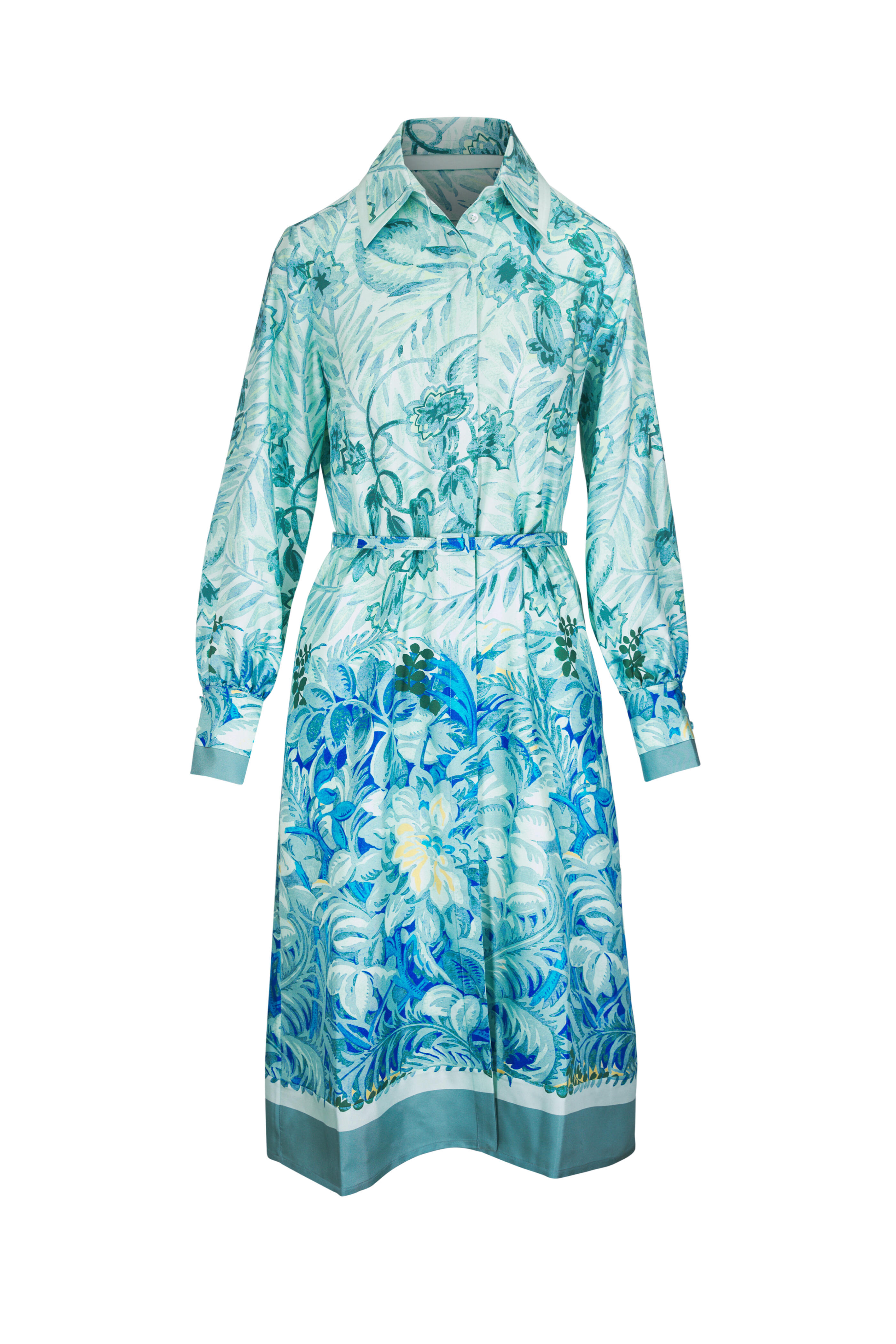 Rani Arabella - Green Floral Botanical Silk Dress - view 1