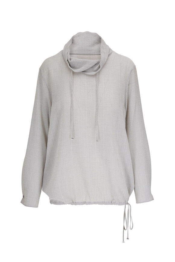 Akris - Clay Microstripe Drawstring Blouse