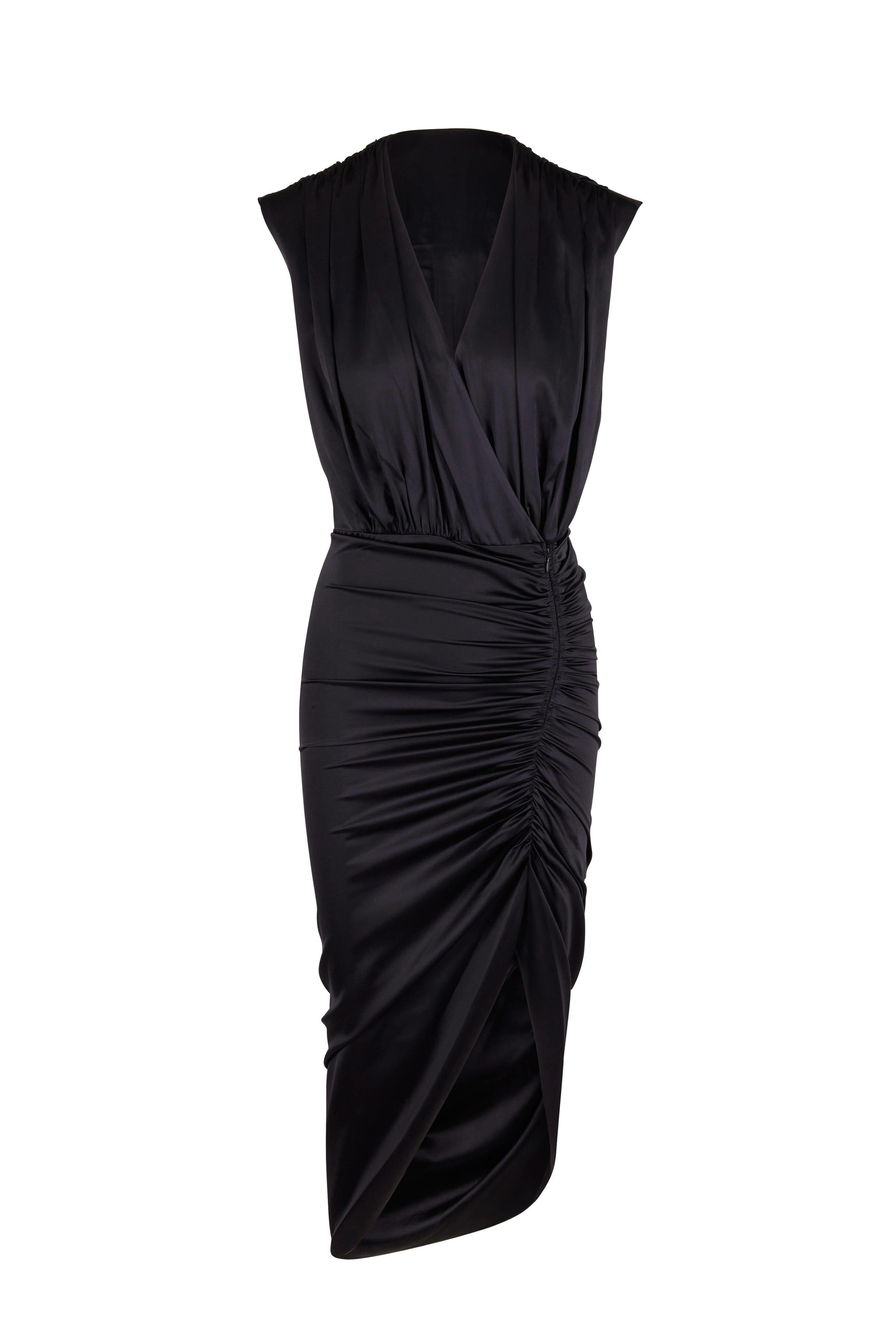 Veronica Beard - Casela Black Silk Sleeveless Ruched Dress