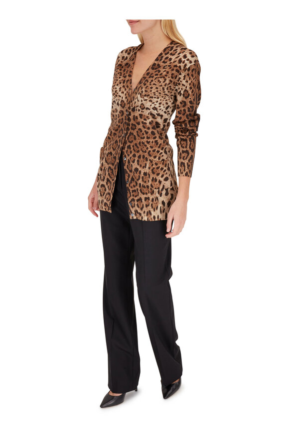 Dolce & Gabbana - Leopard Print Cashmere V-Neck Cardigan