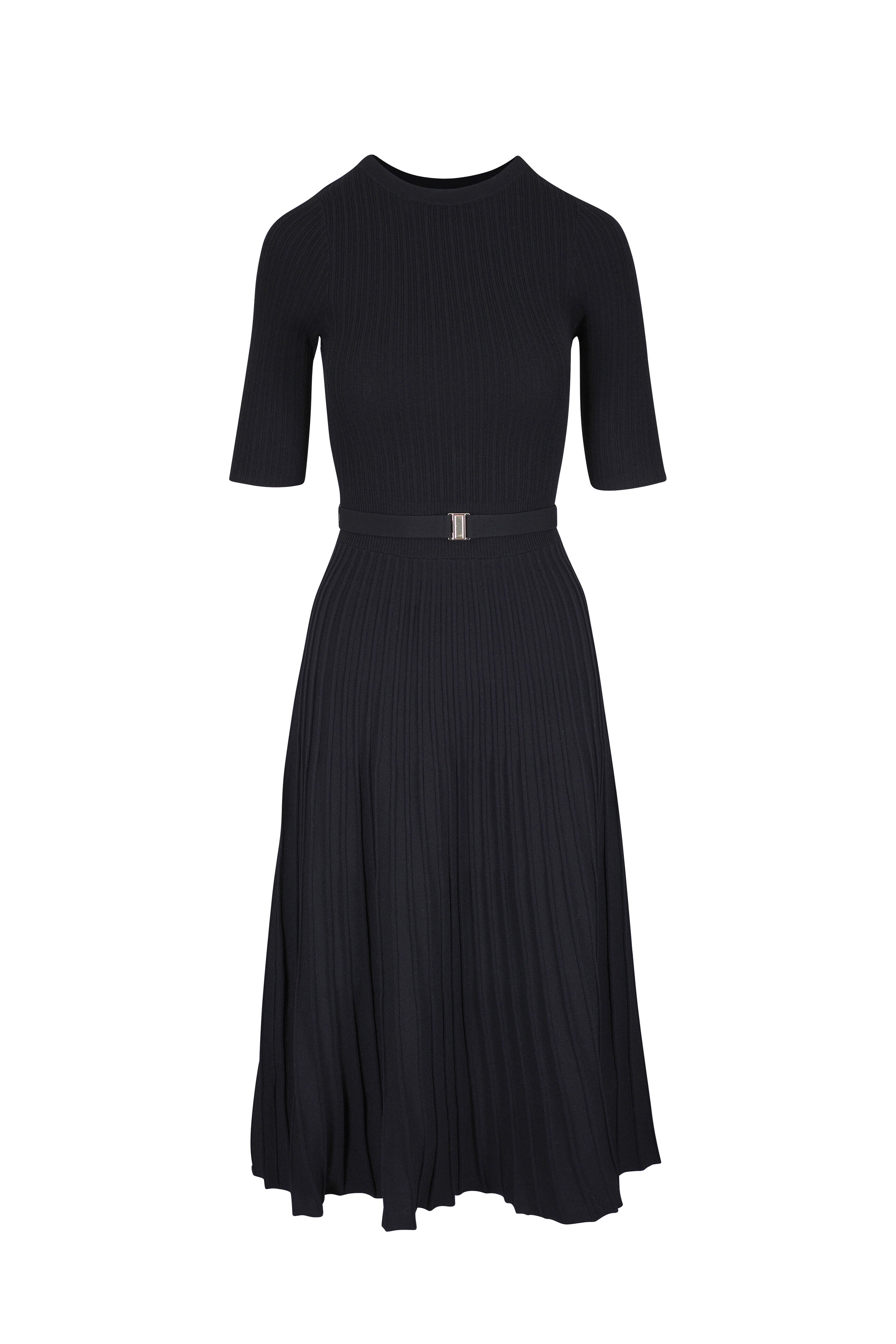 Veronica Beard - Elthea Black Ribbed Belted Midi Dress