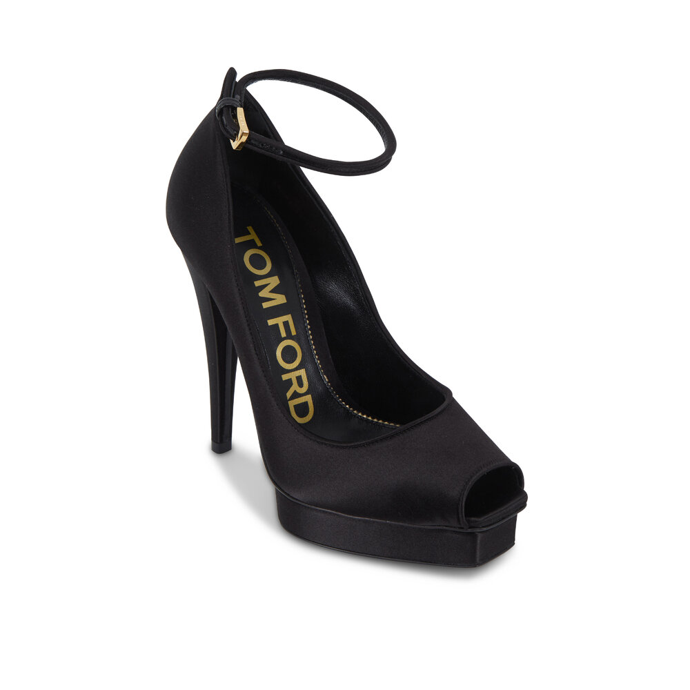 パンプス TOM FORD W3555LCL072G Pumps With Heel Black Tom Ford - Black Satin Platform Peep Toe Heel, 125mm