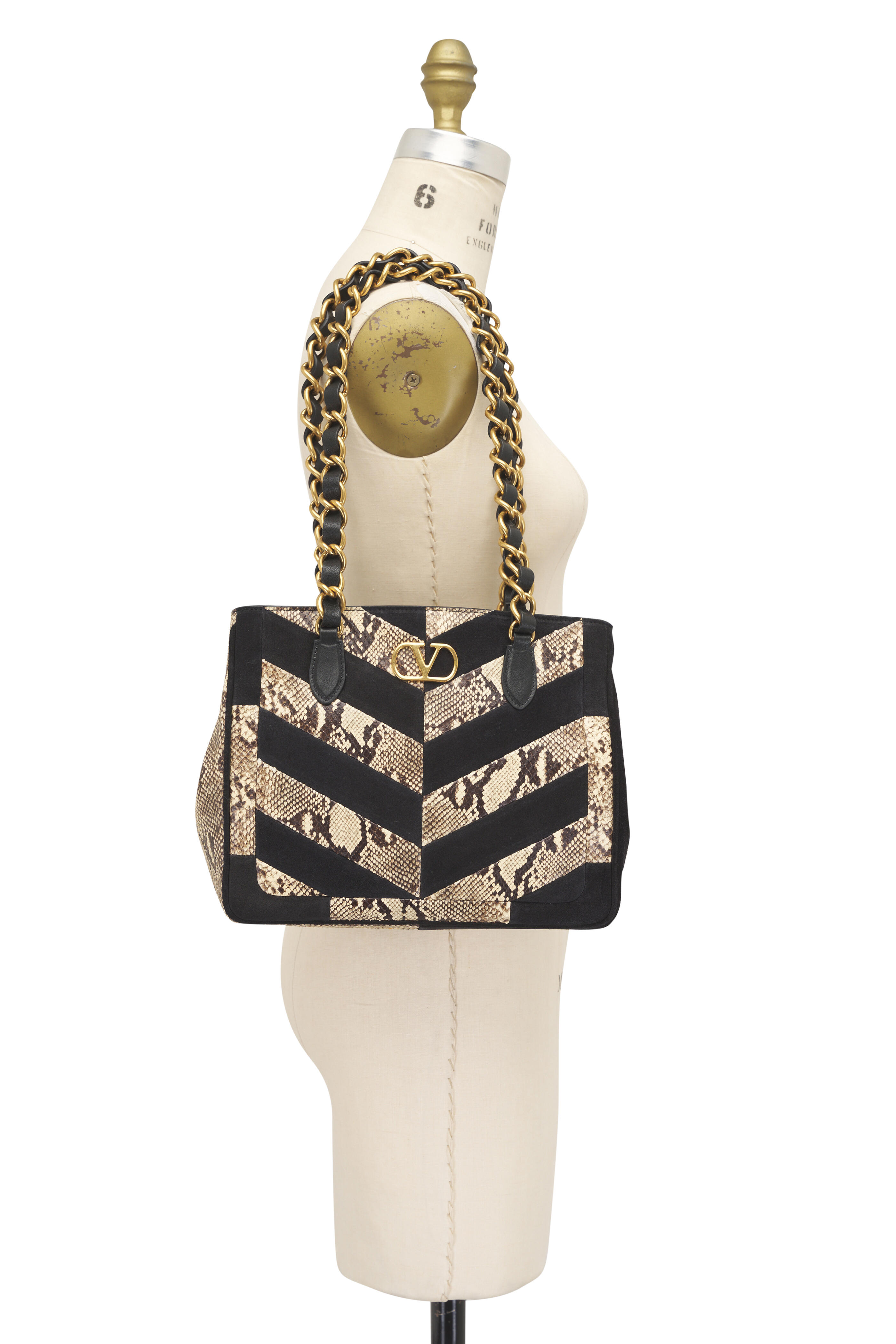 Valentino Garavani - Small Python Natural & Black Suede Patchwork Tote