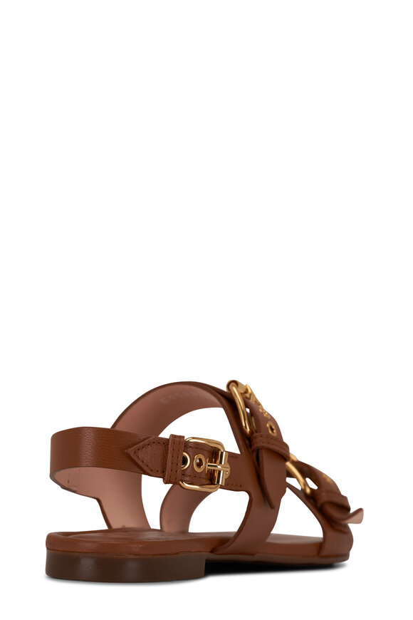 AGL - Summer Buckles Brown Leather Flat Sandal 