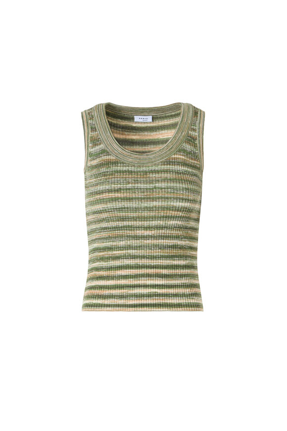 Akris Punto Olive & Cream Sleeveless Merino Wool Knit Top - view 1