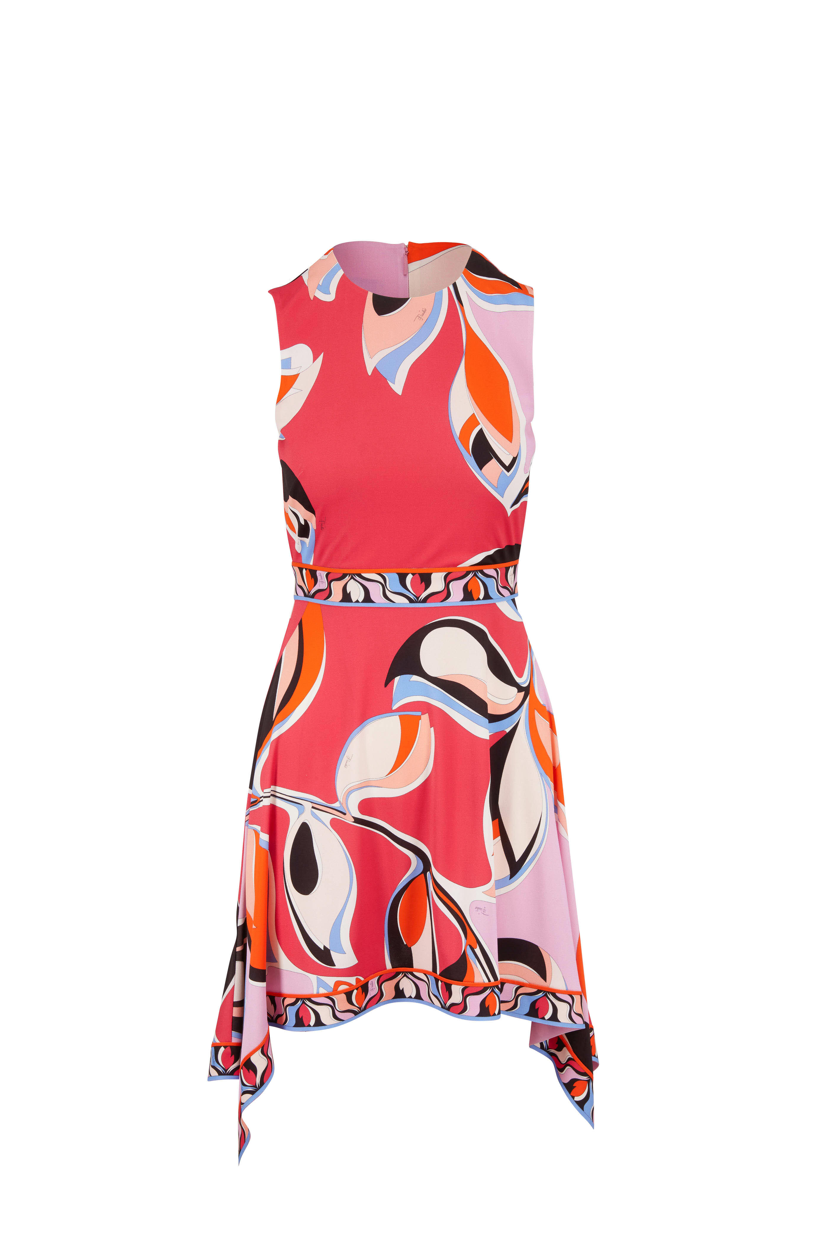 Pucci - Pink Printed Handkerchief Hem Sleeveless Dress