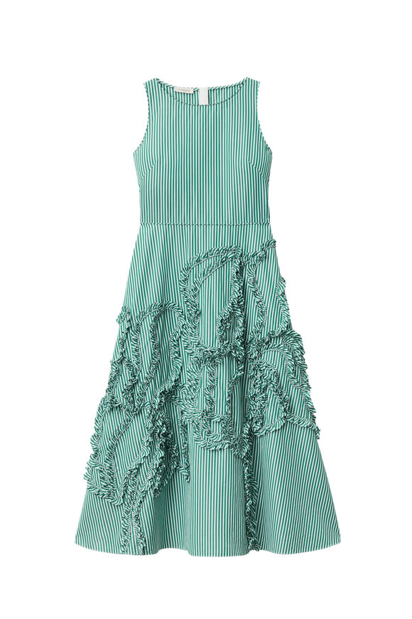 Lafayette 148 New York Grass Cotton Striped Floral Appliqué Midi Dress - view 1