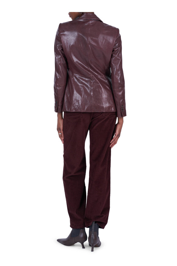 Brunello Cucinelli Dark Red Leather Single Breasted Blazer - view 3