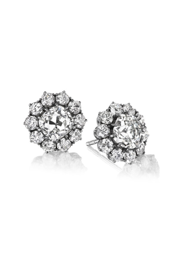 Nam Cho 18k Mine Cut Diamond Vintage Cluster Stud Earring - view 1