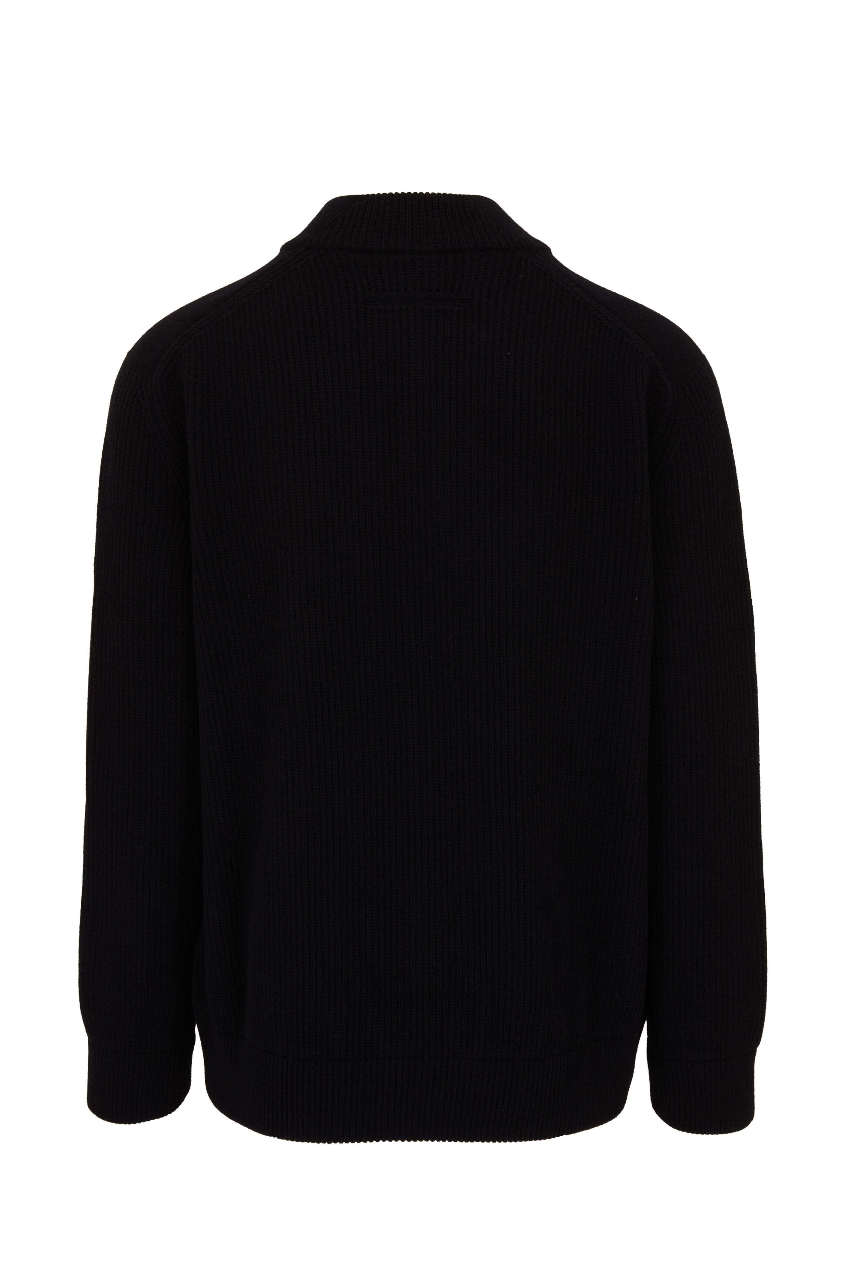 Zegna - Black Ribbed Full Zip Sweater