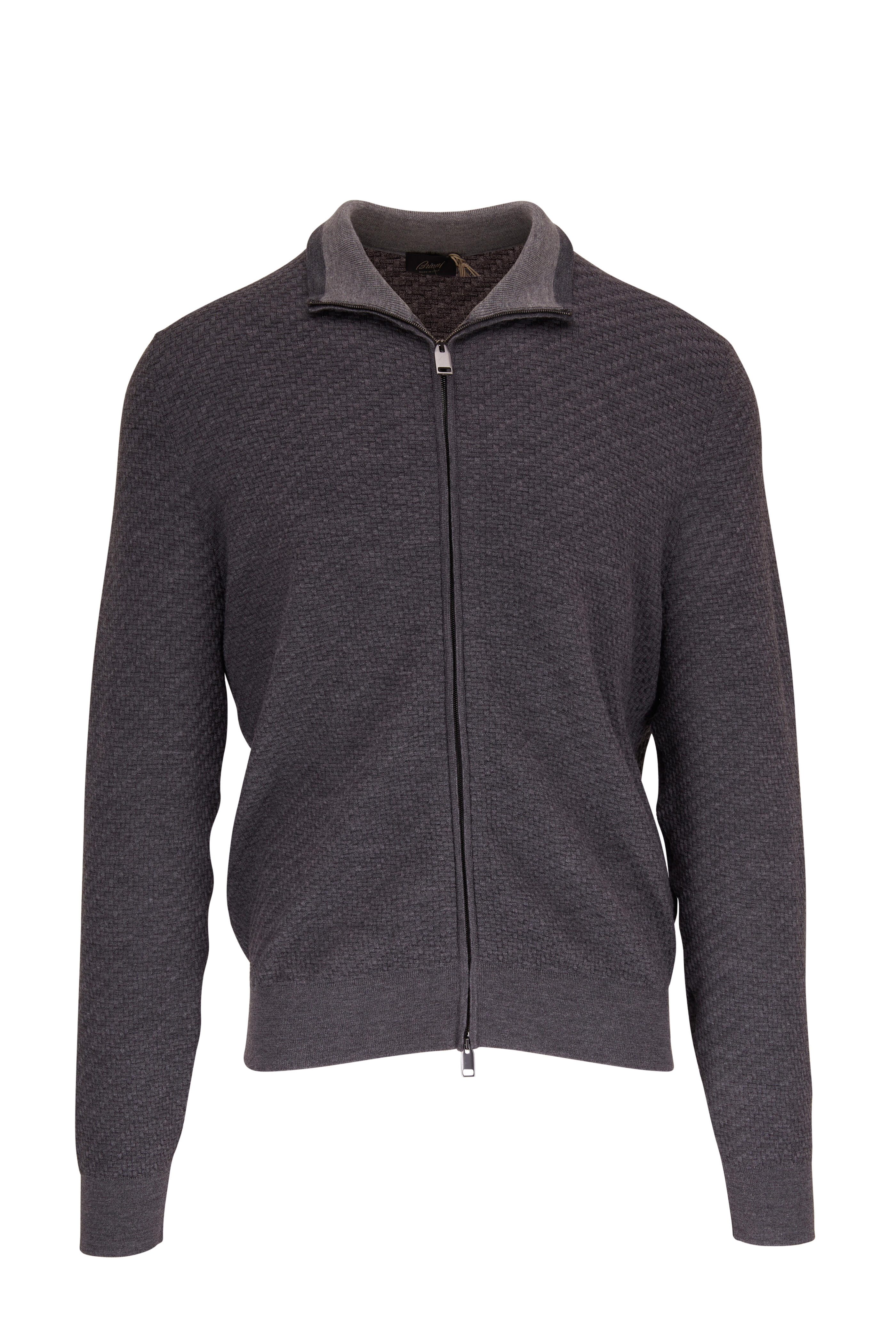 Brioni Gray Wool Cashmere Front Zip Sweater Mitchell Stores