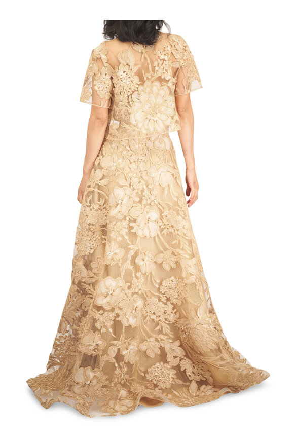 Naeem Khan Beige Floral Raffia Strapless Gown - view 4