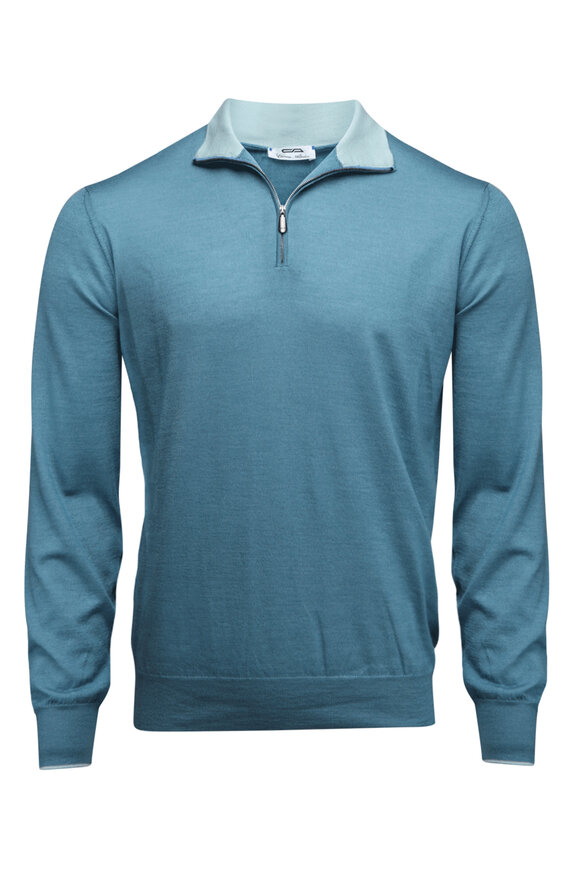Cesare Attolini Cerulean Blue Quarter Zip Knit - view 1