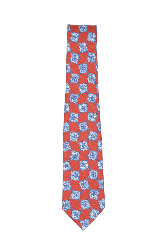 Kiton - Red Medallion Silk & Linen Necktie 