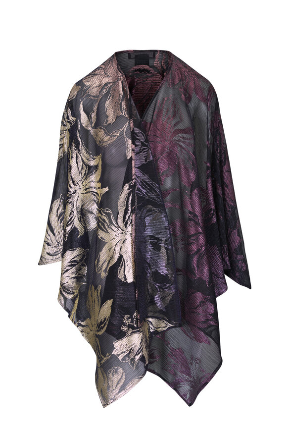 Talbot Runhof Black Metallic Floral Jacquard Stole - view 1