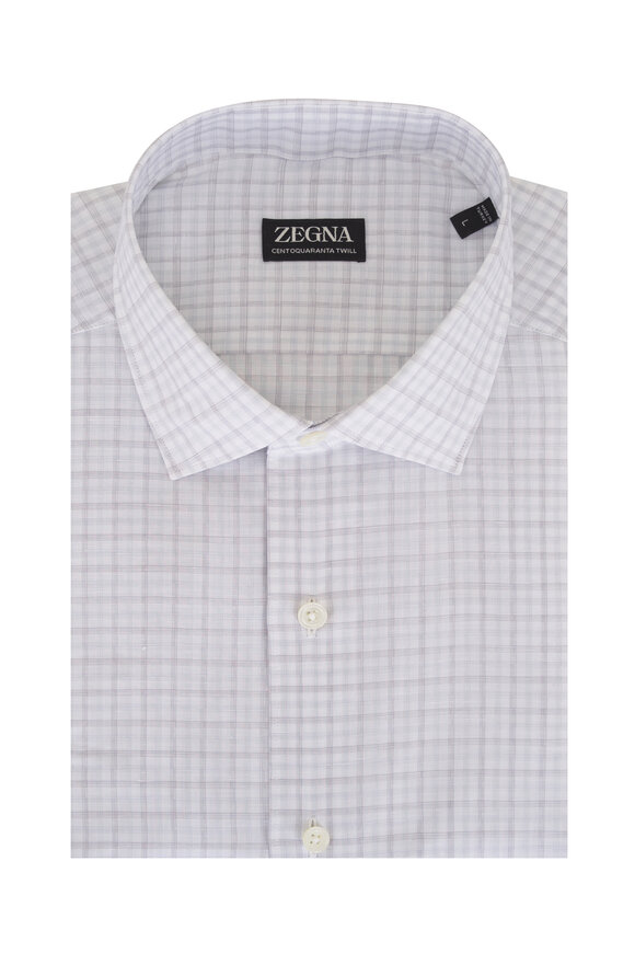 Zegna Gray Plaid Cotton & Linen Sport Shirt