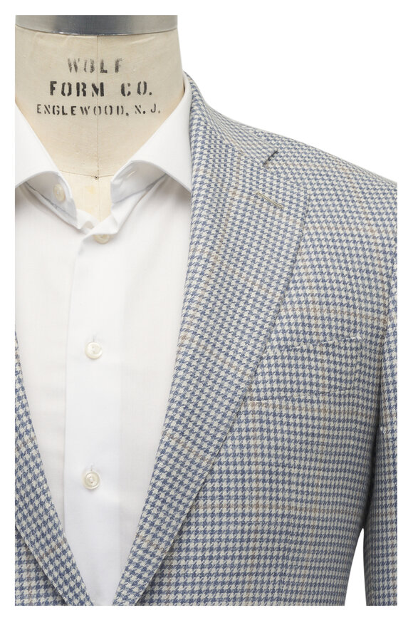 Atelier Munro Blue, White & Brown Houndstooth Sportcoat