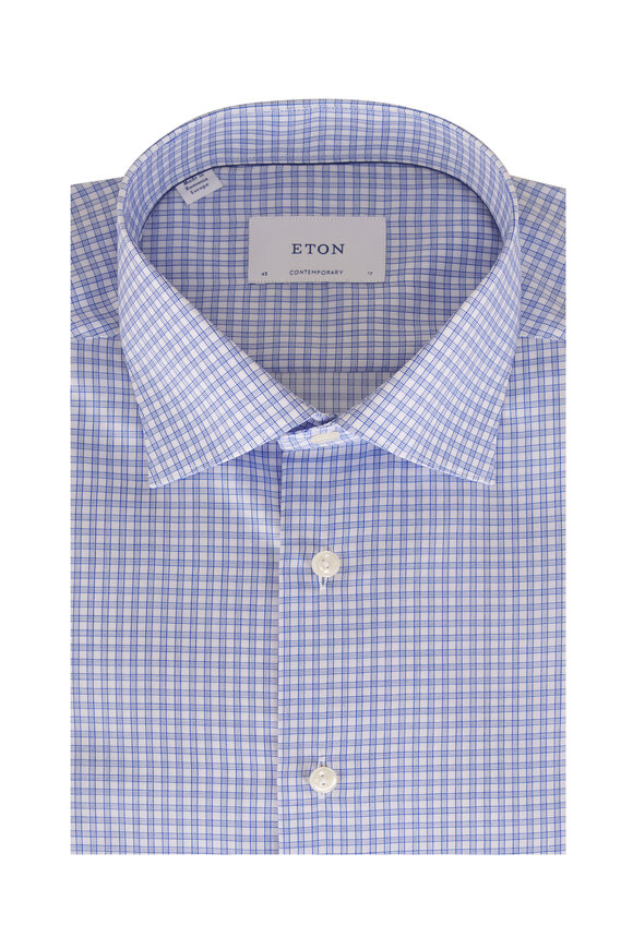 Eton Blue Check Cotton Contemporary Fit Sport Shirt