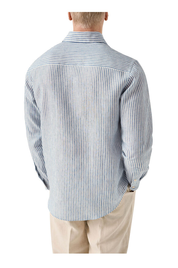 Eton Blue & White Stripe Linen Dress Shirt - view 3