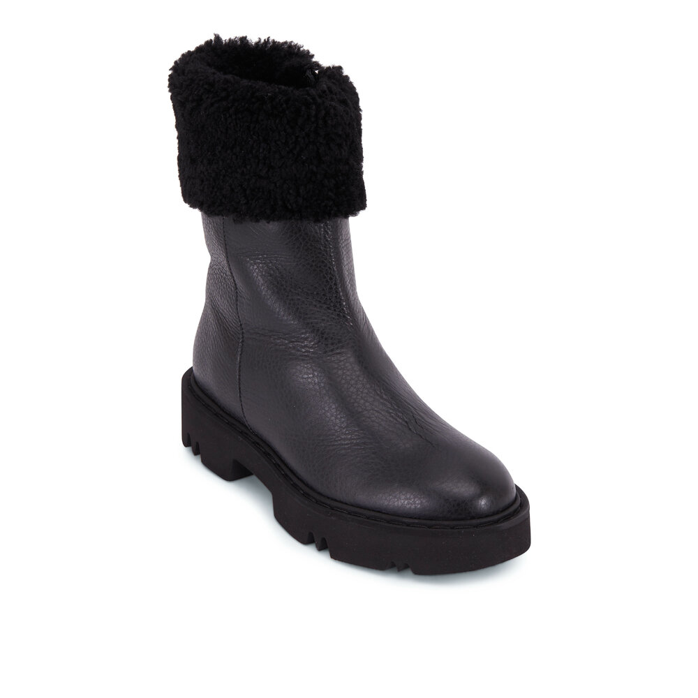 Aquatalia Heidy Black Leather Shearling Bootie