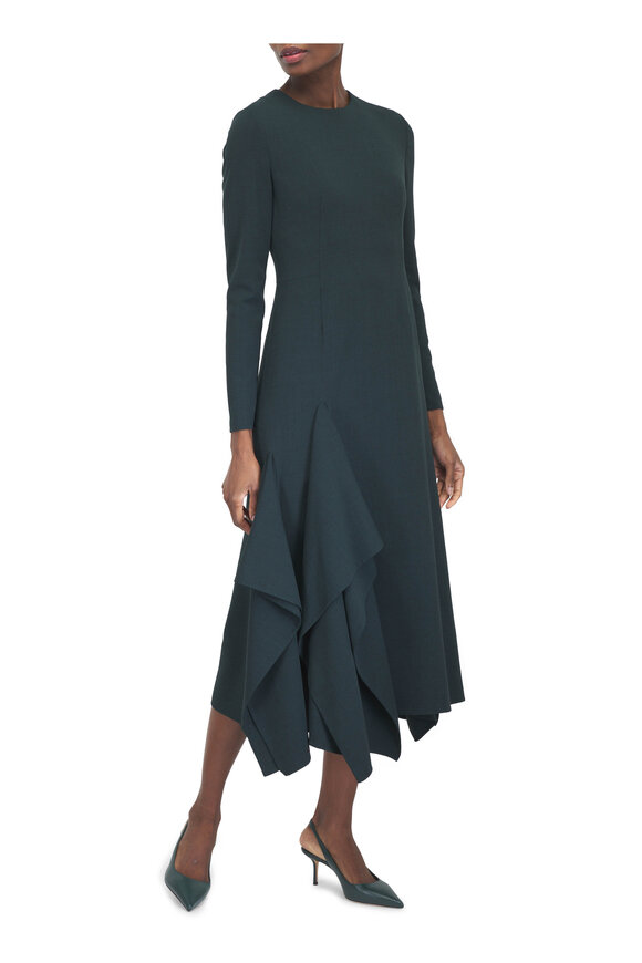 Akris Kimono Forest Green Asymmetrical Midi Dress - view 2