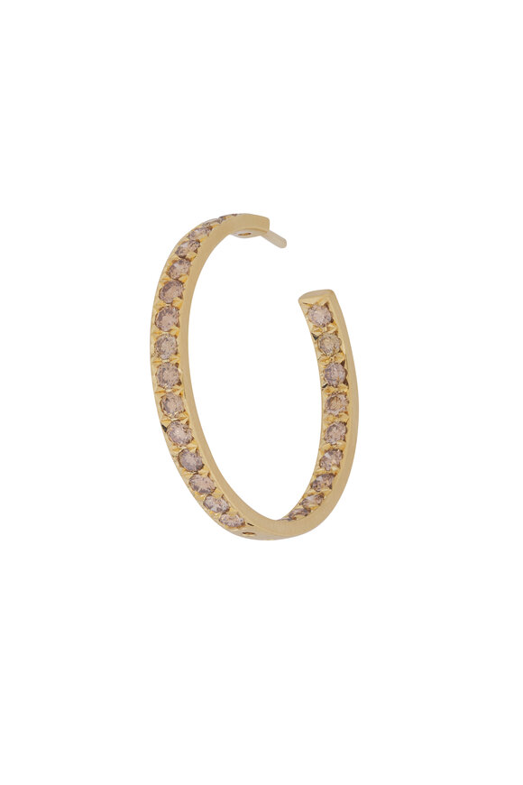 Caroline Ellen Yellow Gold Pave Diamond Hoops  - view 2