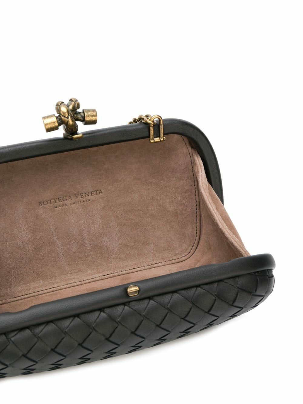 Gold Knot Intrecciato metallic-leather clutch bag, Bottega Veneta