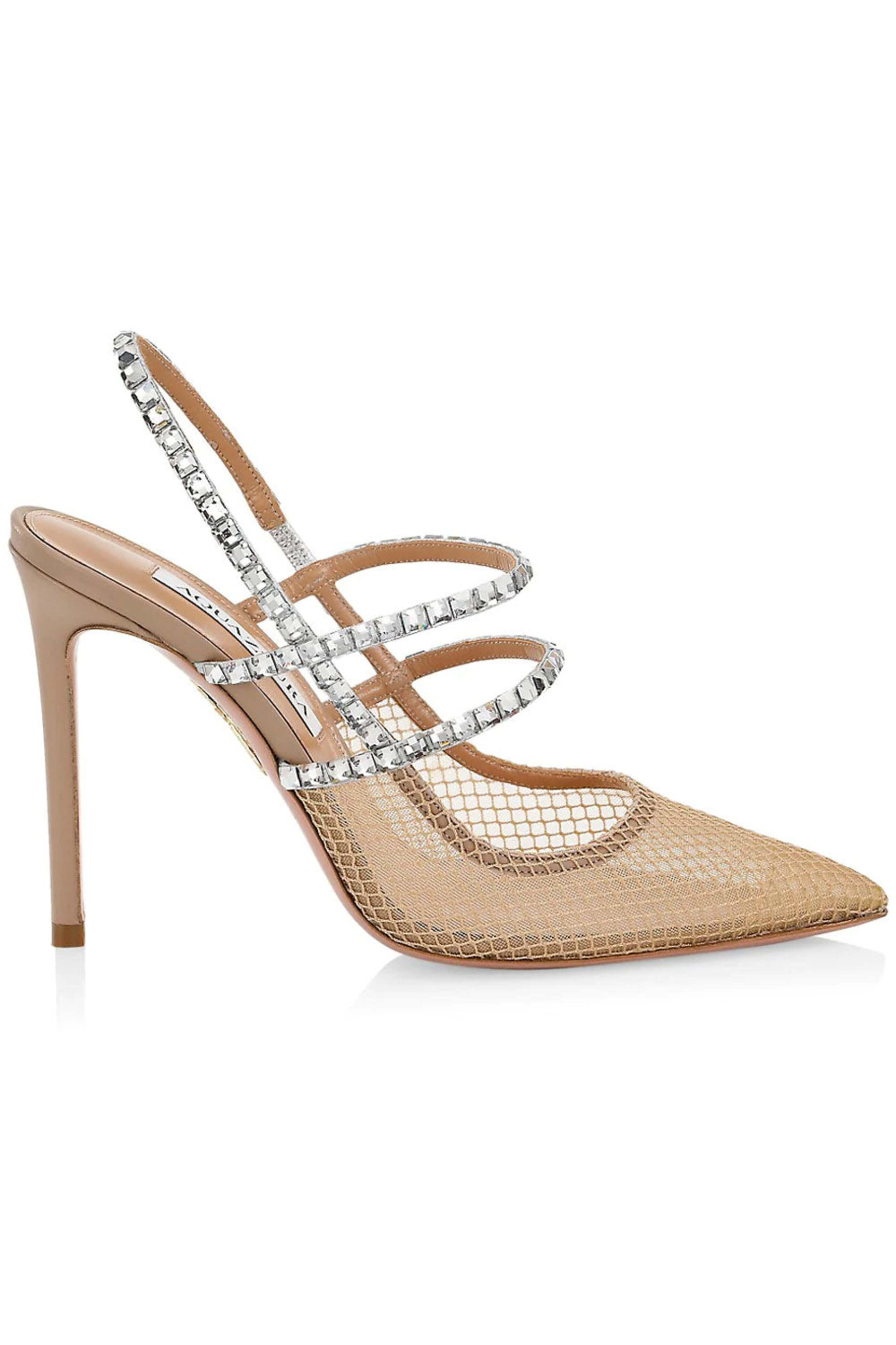 Aquazzura - Martini Crystal Embellished Mesh Pump in Beige