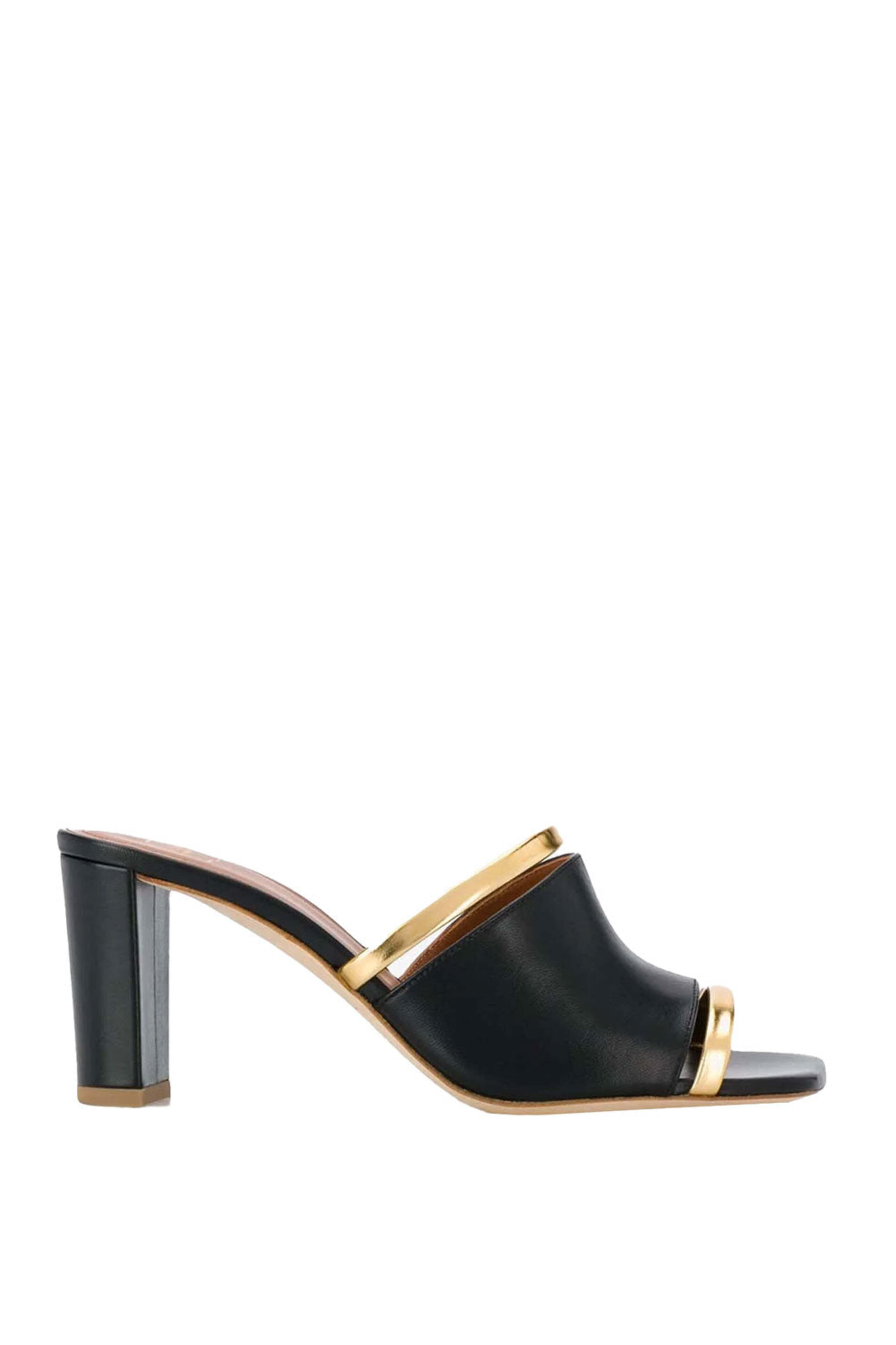 Malone Souliers - Demi 70 Nappa Leather Mule in Black and Gold