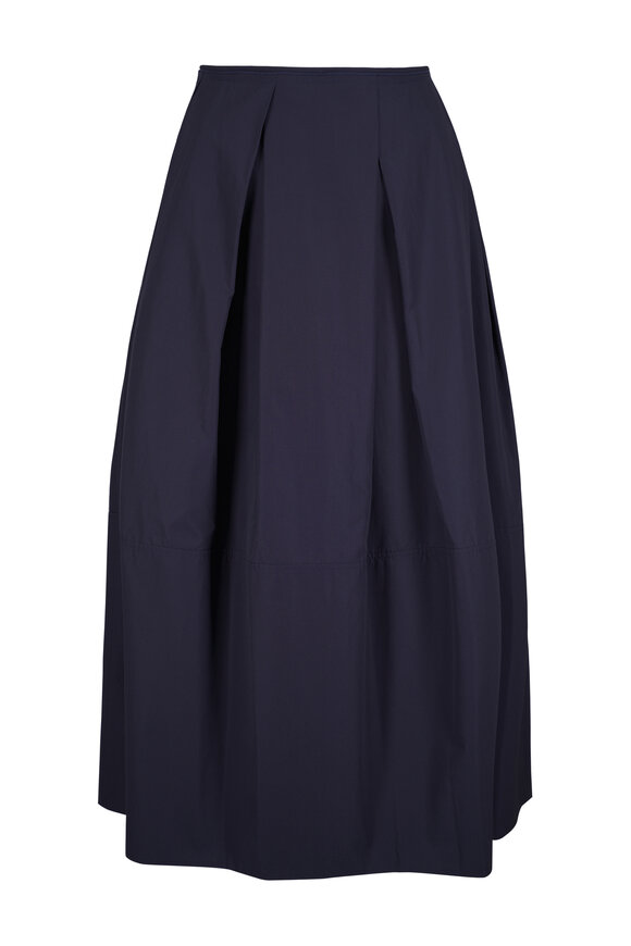 Lafayette 148 New York Blue Ink Cotton Poplin A-Line Midi Skirt