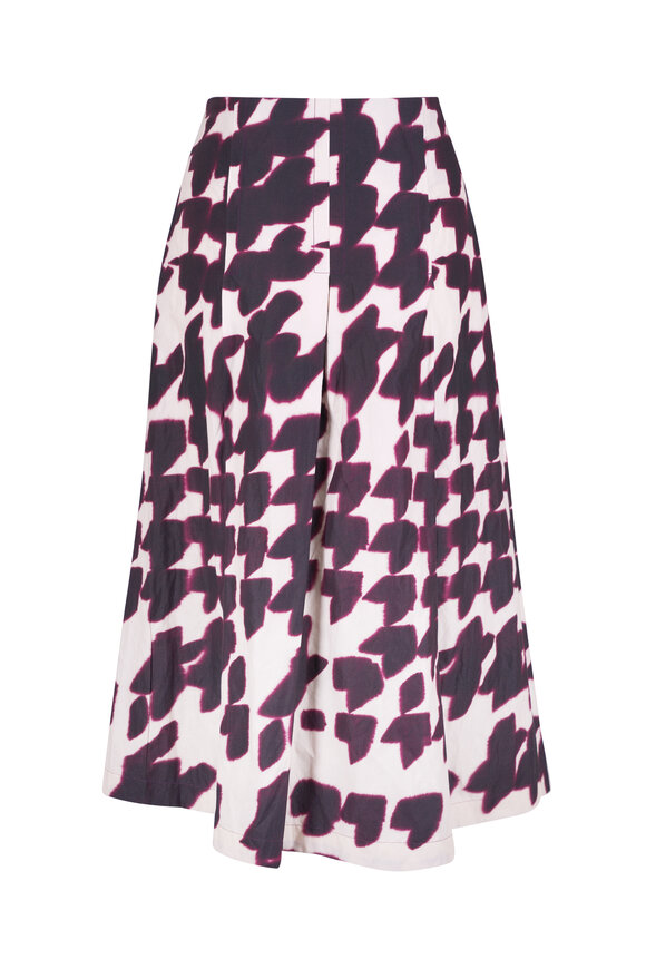 Odeeh Burgundy Watercolor Houndstooth Pleated Midi Skirt - view 3