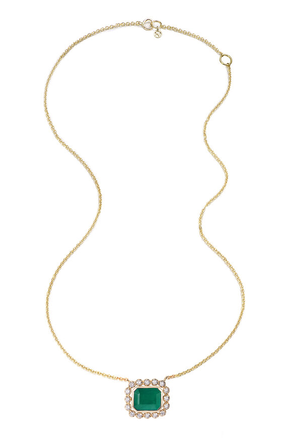 Nam Cho 18k Yellow Gold Emerald & Diamond Halo Necklace