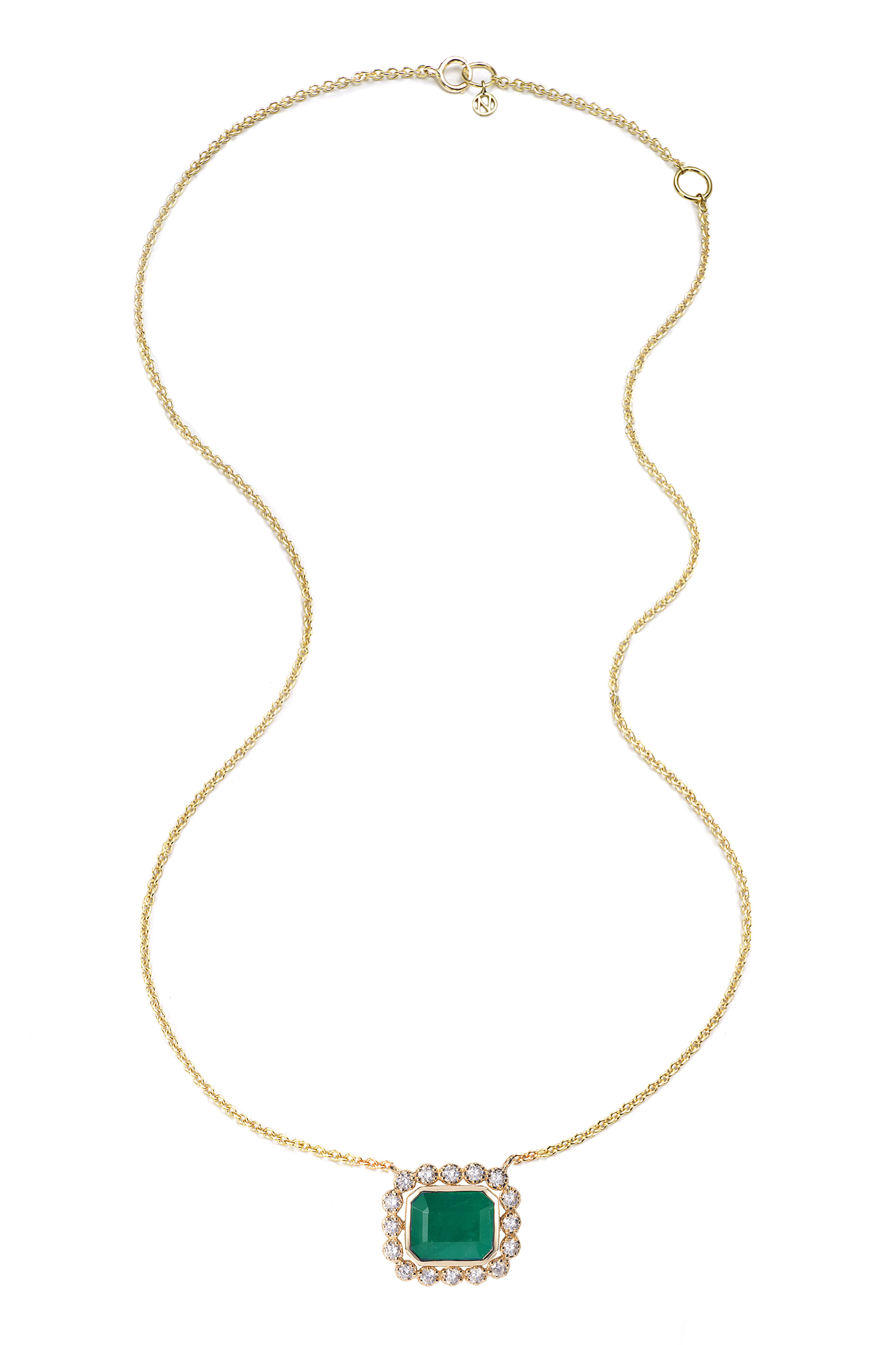 Nam Cho - 18k Yellow Gold Emerald & Diamond Halo Necklace