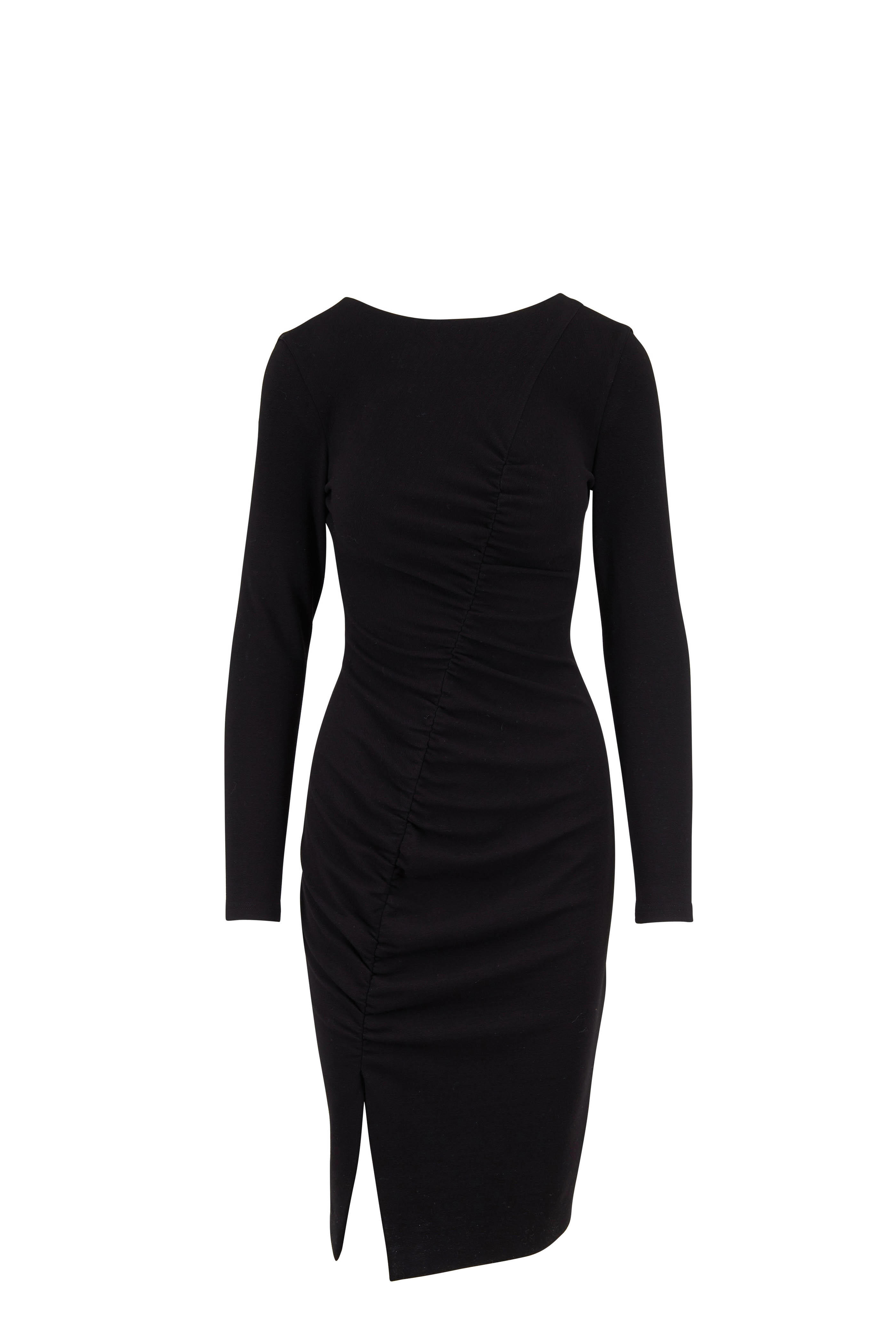 Akris Punto - Black Jersey Ruched Front Long Sleeve Dress Akris Punto - Black Jersey Ruched Front Long Sleeve Dress