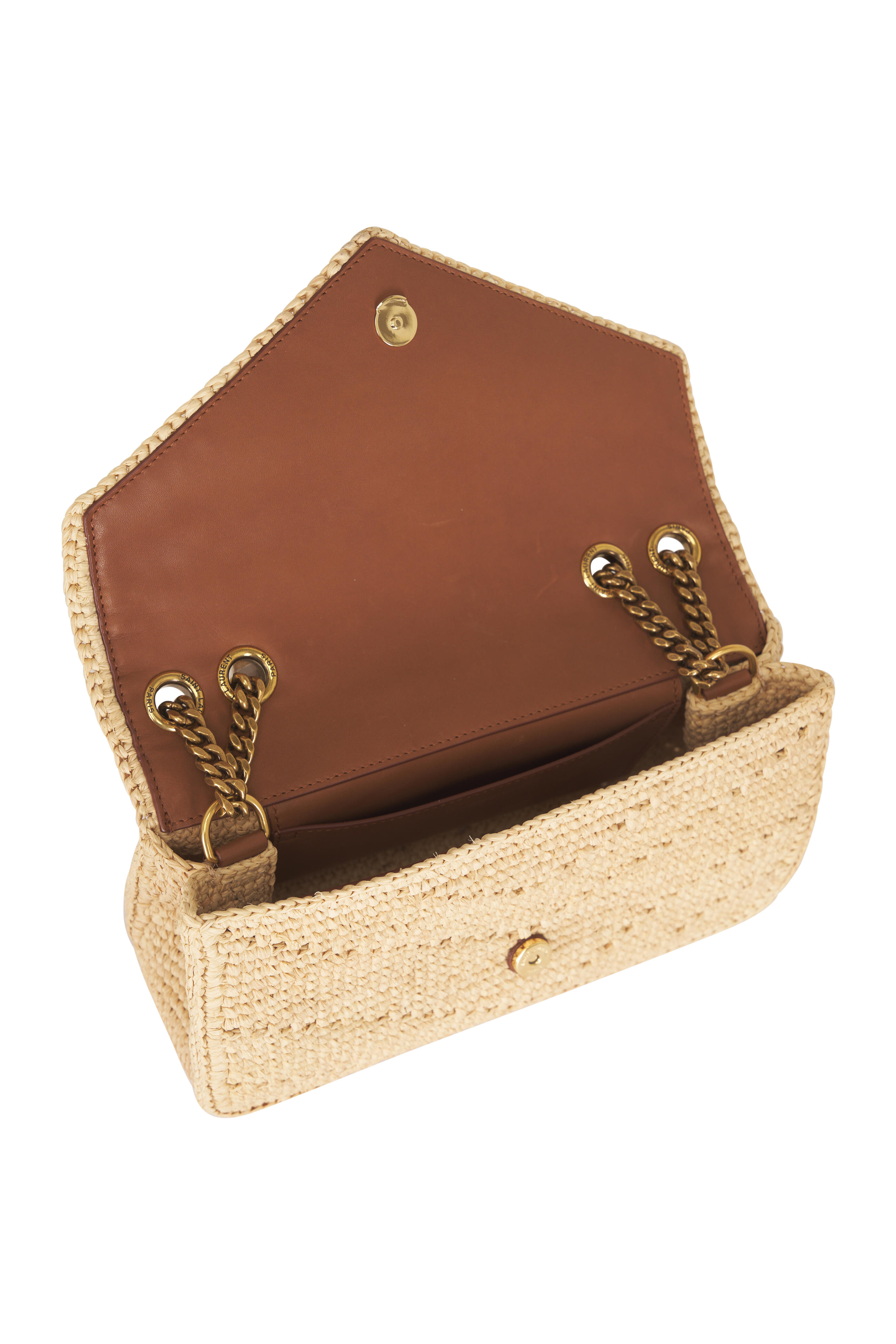 Saint Laurent - Small Loulou Natural Chevron Raffia Chain Bag - view 5