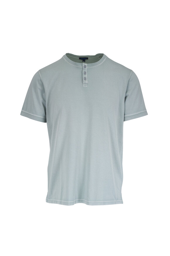 Patrick Assaraf Faded Green Short Sleeve Henley - view 1